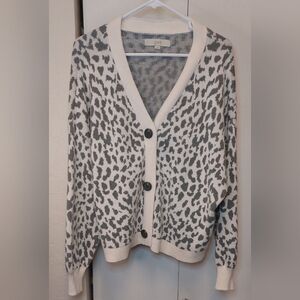 Ann Taylor Loft Cheetah Button Cardigan Knit Sweater Size XL Cotton Thick Cozy